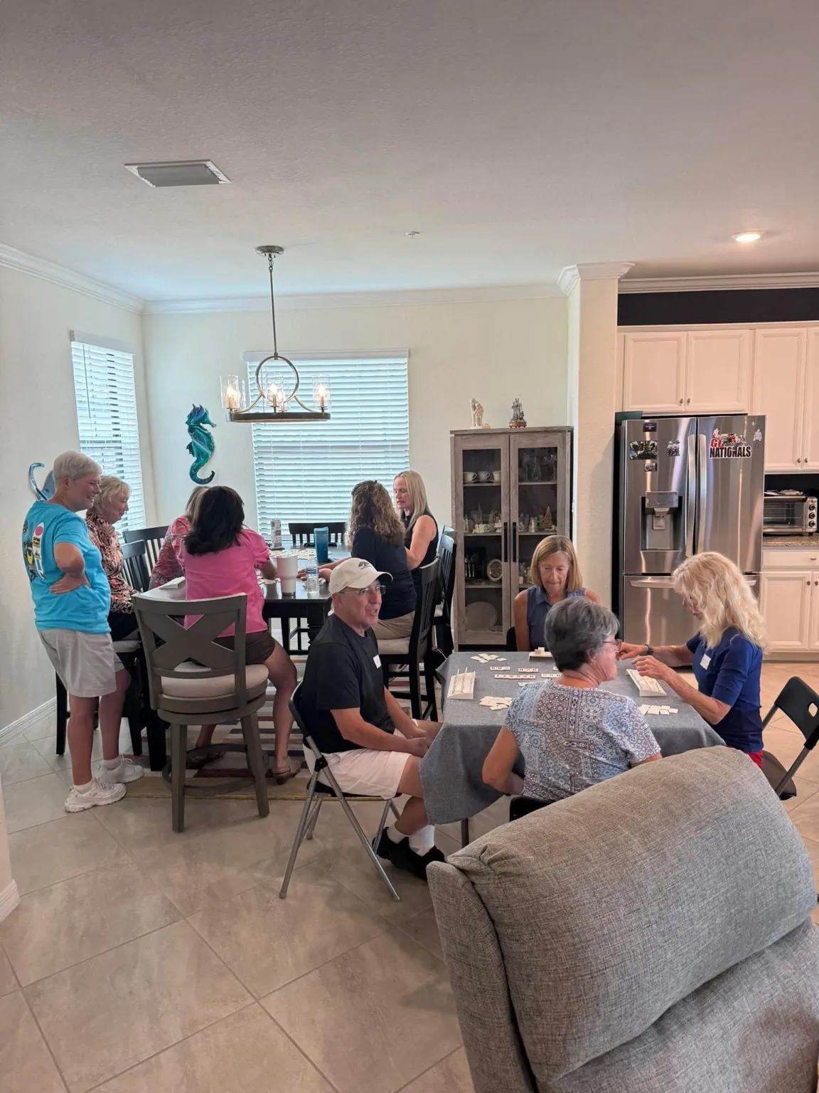 A lively games gathering at a neighbor’s home